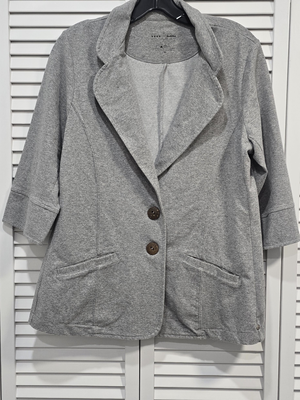 neon buddha Light Gray Knit Blazer with Notch Lapel
